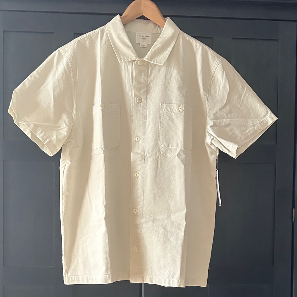 Sol Angeles Men’s Holloway Shortsleeve Button Down Ecru XL NWT